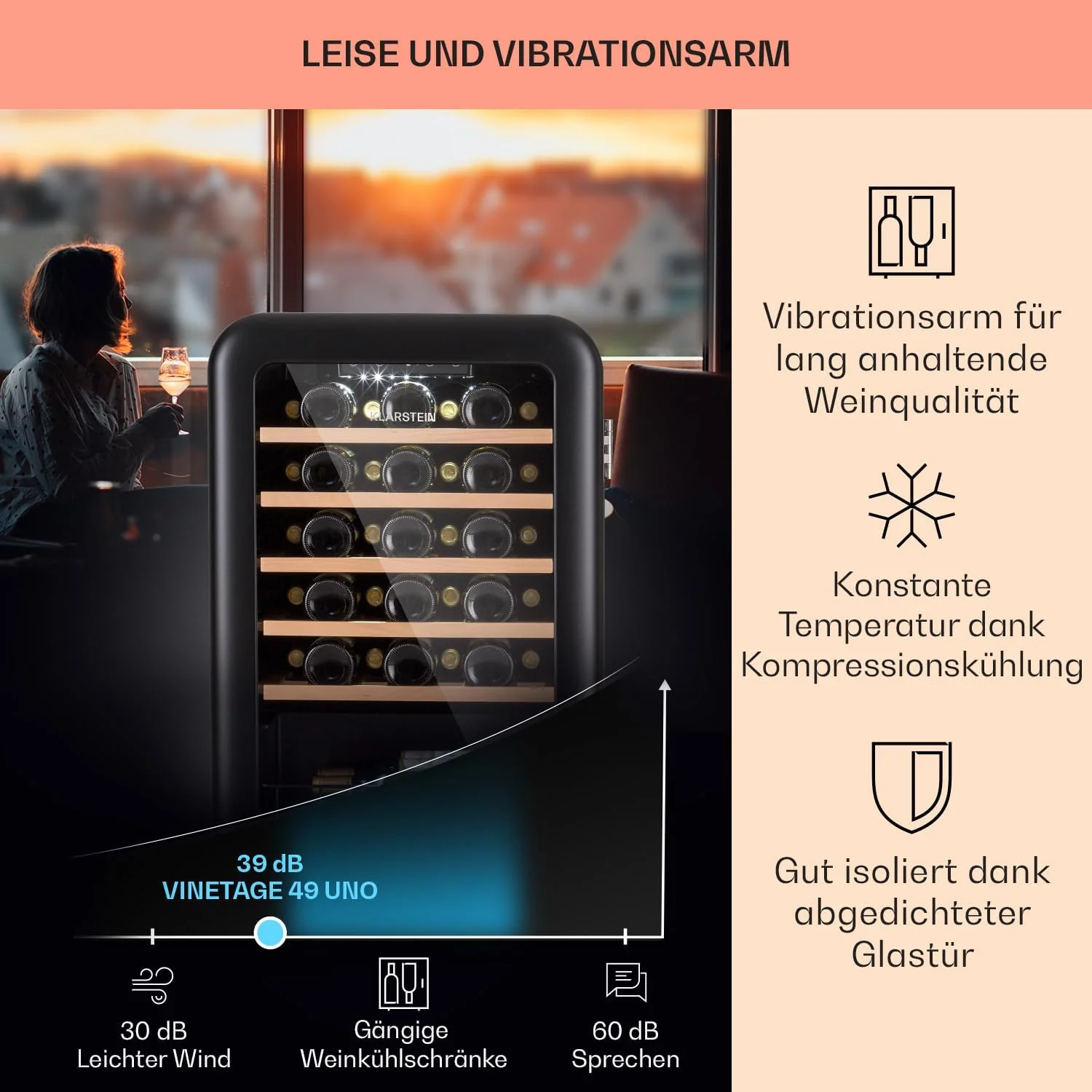 Klarstein Weink��hlschrank, Getr?nkek��hlschrank Schmal, K��hlschrank mit Glast��r, Getr?nkek��hlschr?nke Freistehend, Weink��hlschrank Klein, Weink��hlschr?nke 1 Zone, UV-Schutz, 4-22 ��C, 19 Flaschen