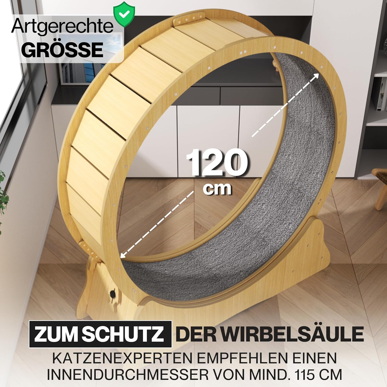 noviclass® Katzenlaufrad Baghira Groß XXL | 132cm Durchmesser Artgerecht für große Katzen | Kratzfest, stabil und leise | Gratis Spielzeug und E-Book | Geprüfte Qualität (Weiß)