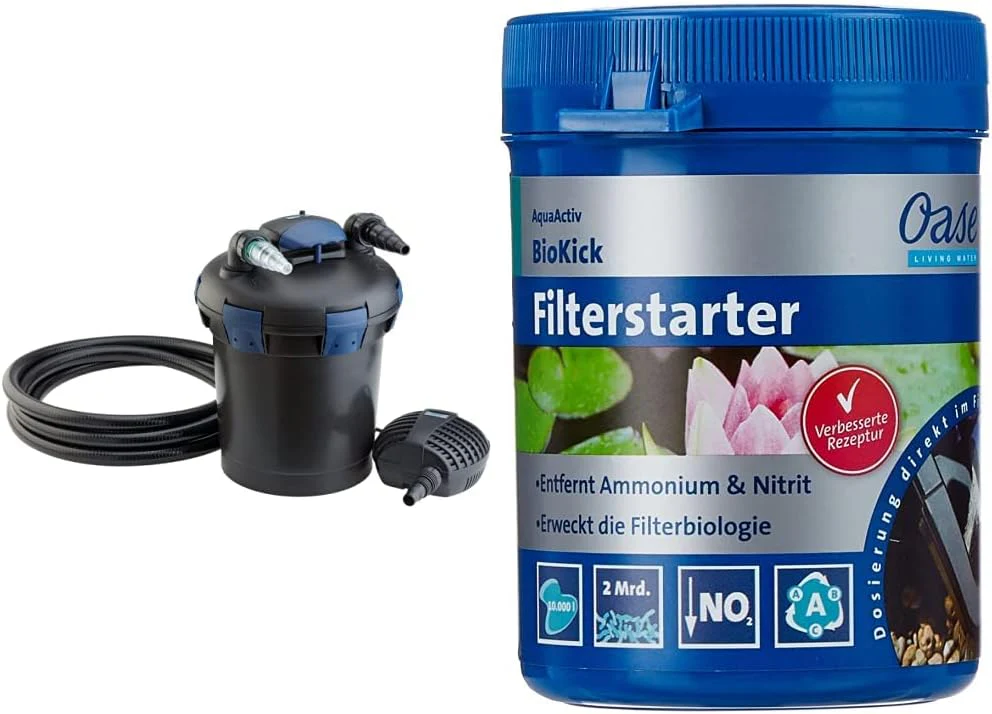 OASE 50499 Drukfilter BioPress Set 4000, vijverfilter filterset voor effectieve en snelle algenbestrijding, complete set incl. filterpomp en UVC-reiniger