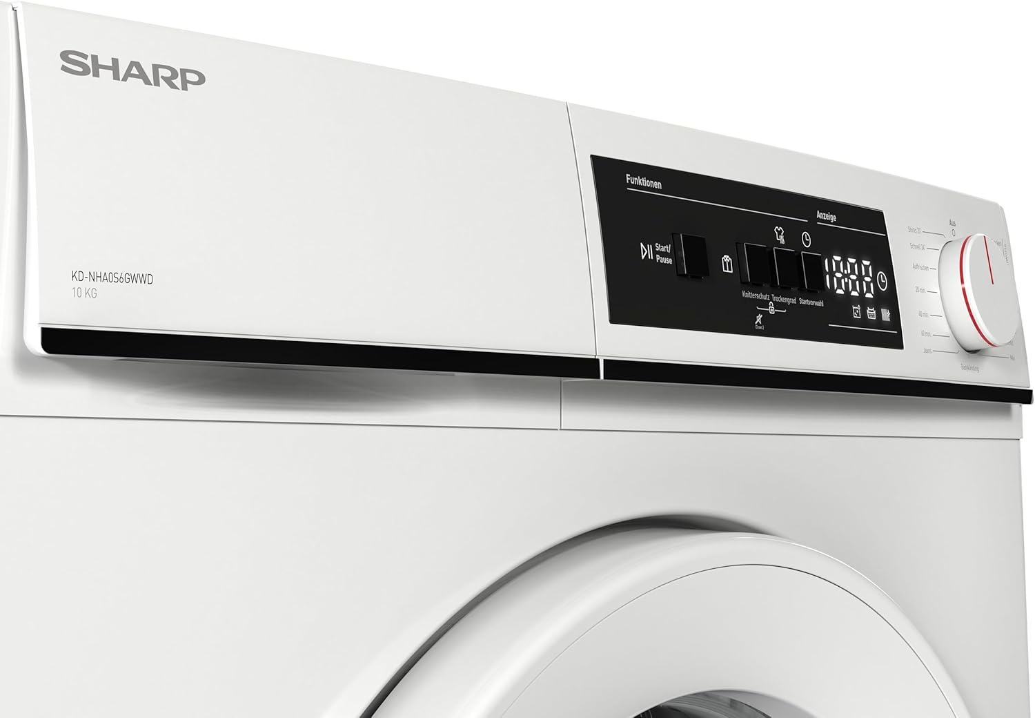 SHARP KD-NHA0S6GWWD-DE Wäschetrockner, 10kg, D, 15 Trockenprogramme inkl. 20-Minuten-Schnelltrockenprogramm, Weiß