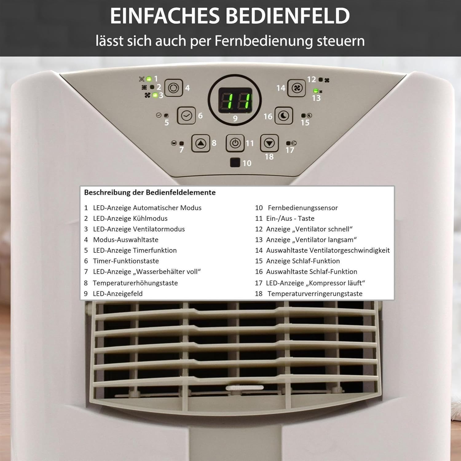 Syntrox 9000 BTU Mobiles Klimagerät Fresco | Mobile Klimaanlage | Luftentfeuchter, mit Fernbedienung und Timer Funktion, Effiziente Kühlung, integrierter Schlaf-Modus