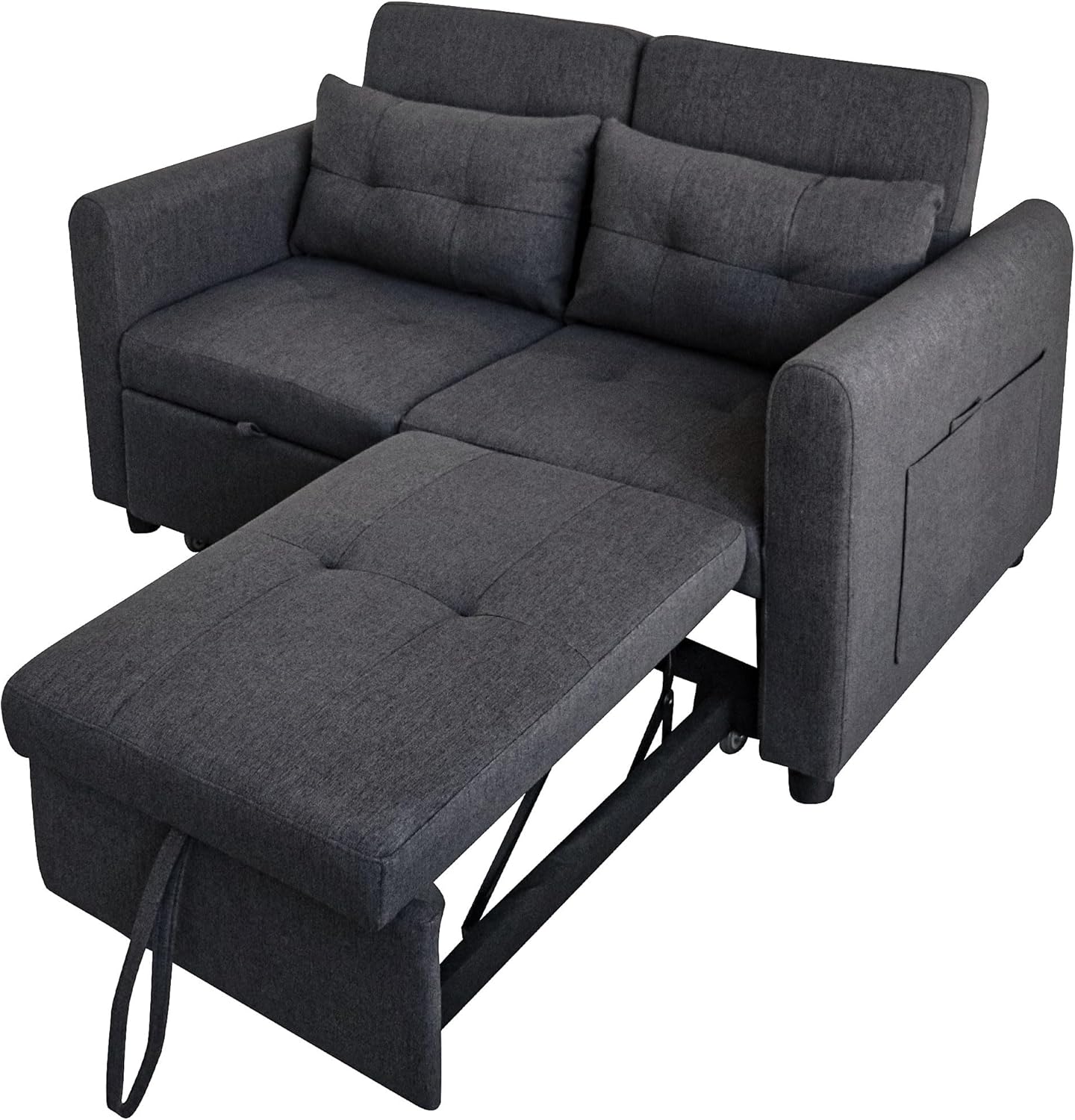 Modernes Doppel-Klappschlafsofa, 2-Sitzer Ausziehsofa mit Schlaffunktion, mit verstellbare Rückenlehne&Armlehnentaschen und Kissen, USB-Ladeanschluss, für Wohnzimmer Schlafzimmer Büro (Grau C)