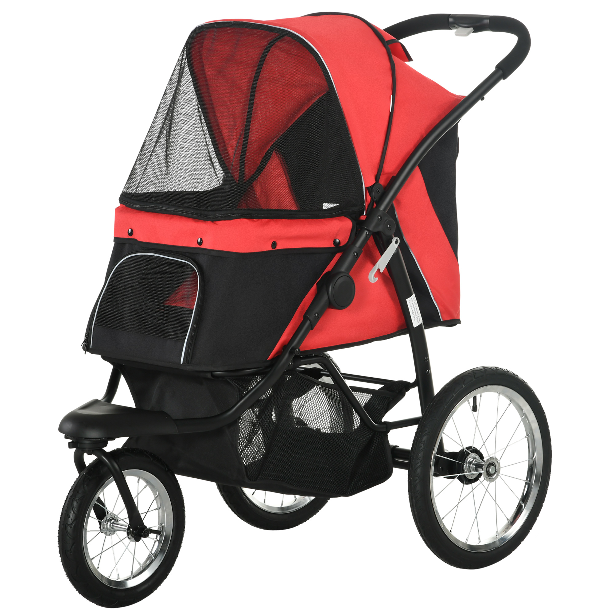 PawHut Opvouwbare hondenwagen met zonbescherming, netvensters en opbergmand - Rood, 111 x 58 x 107 cm