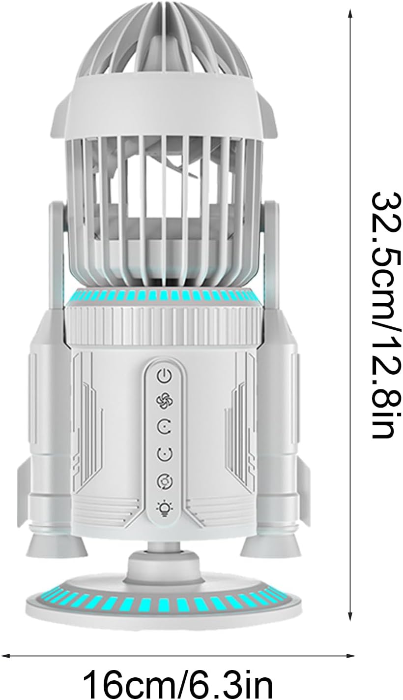 Générique Desk Fan, verstellbarer Tisch Air Circulator, 16 x 14,8 x 32,5 cm | 6,3 x 5,8 x 12,8 Zoll Quiet 5000 U/min Rocket Shape Cooler, integrierte Lichtfunktion für Zuhause, Schule, Schlafzimmer