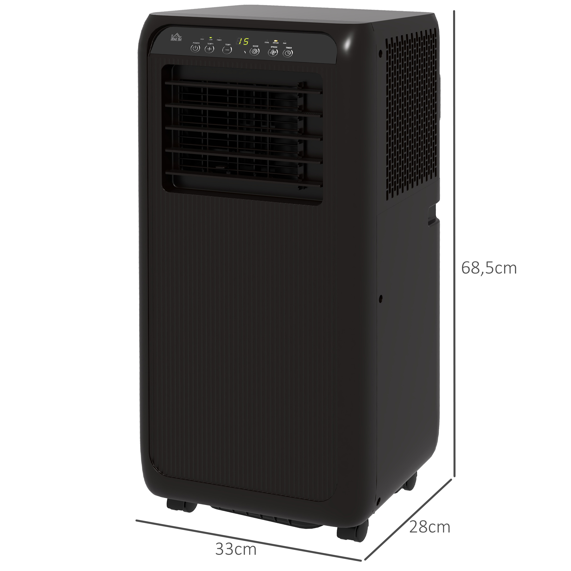 Mobiele Airconditioner Mini Airco, 24-uurs Timer, 3 Snelheden, 33 x 28 x 68,5 cm, Zwart