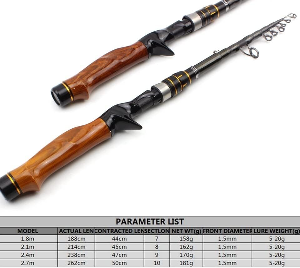 Angelset, Kohlefaser-Castingrute, Reiseköder, Forellen-Teleskop-Angelrute, Ködergewicht, Karpfen, Holzgriff, Stange, Angelgerät-Set (Silber 2,1 m)