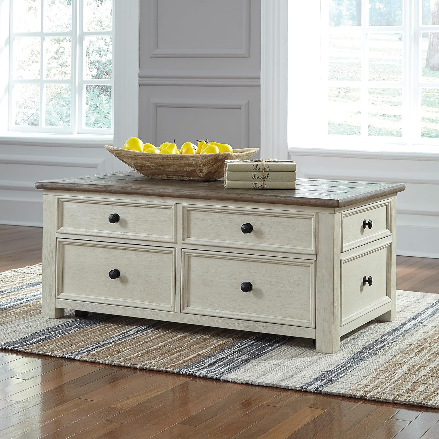 Signature Design by Ashley Bolanburg Lift-Top Coffee Table with Storage Two-Tone Rustic Farmhouse Cocktail Table �C Brown/White