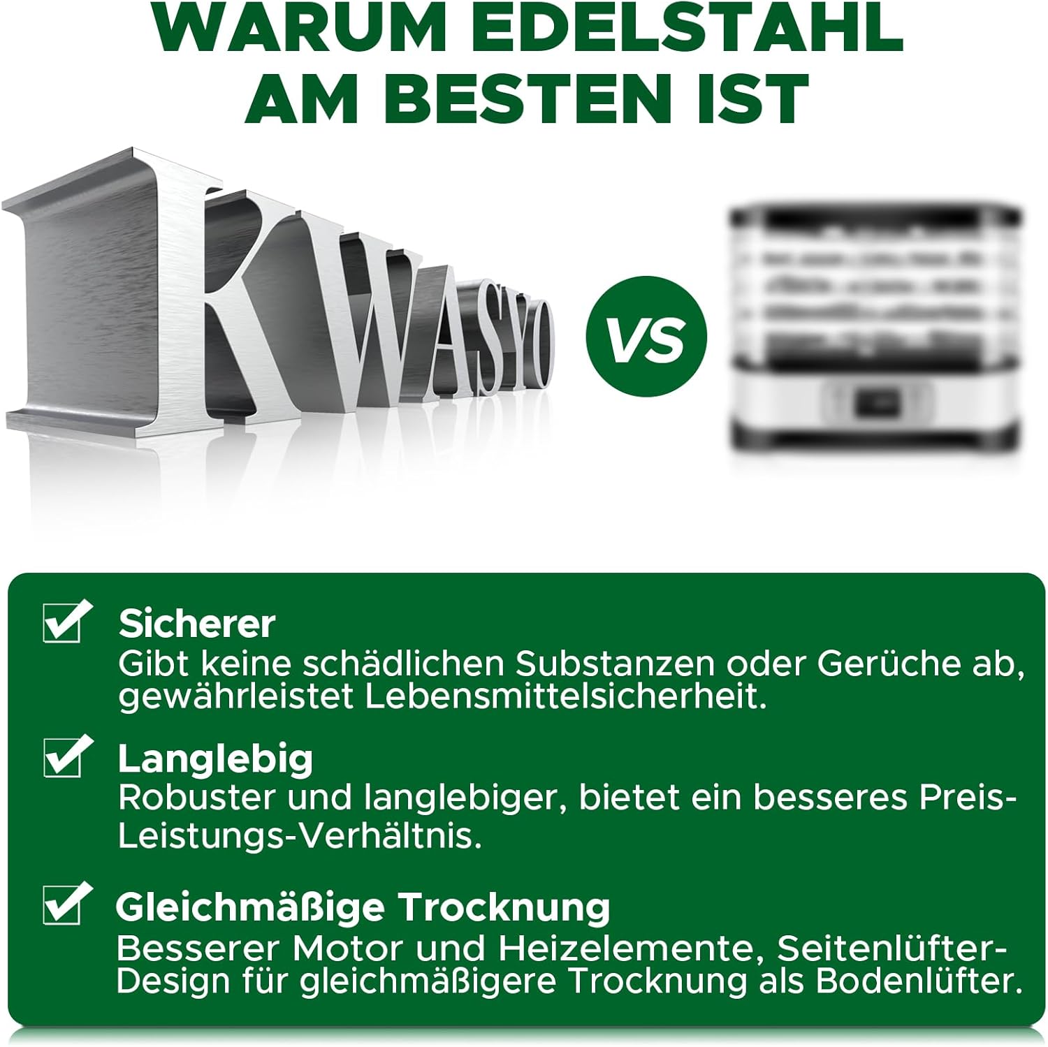 Kwasyo Dörrautomat Edelstahl, Dörrgerät 12 Etagen Ganz in Schwarz, 30-90℃ Temperaturregelung, 24 Stunden Timer, Rezeptheft für Fleisch Obst Gemüse Kräuter, 900W, LT-09