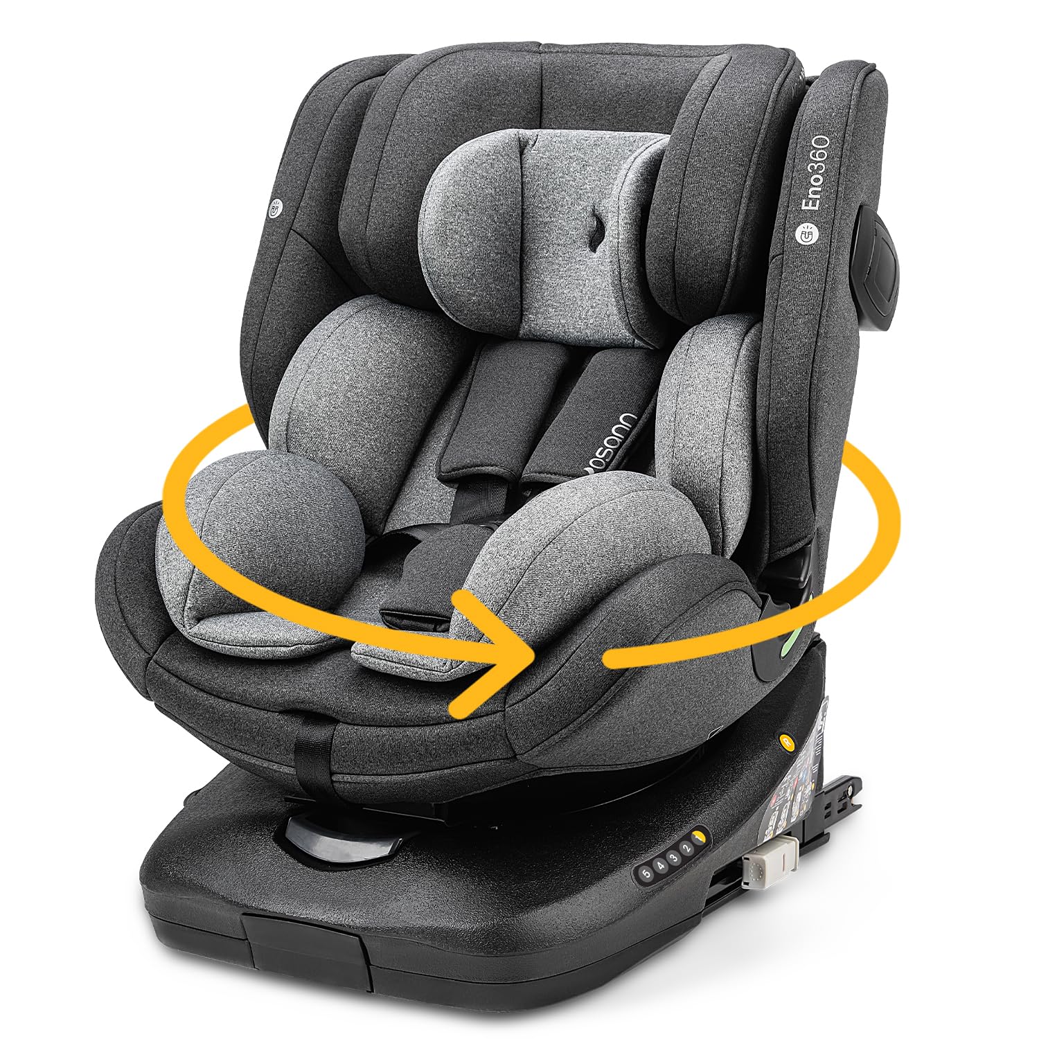 Osann Eno360 i-Size, drehbarer Kindersitz 40-150 cm, Reboarder mit Isofix, Baby Autositz – All Black
