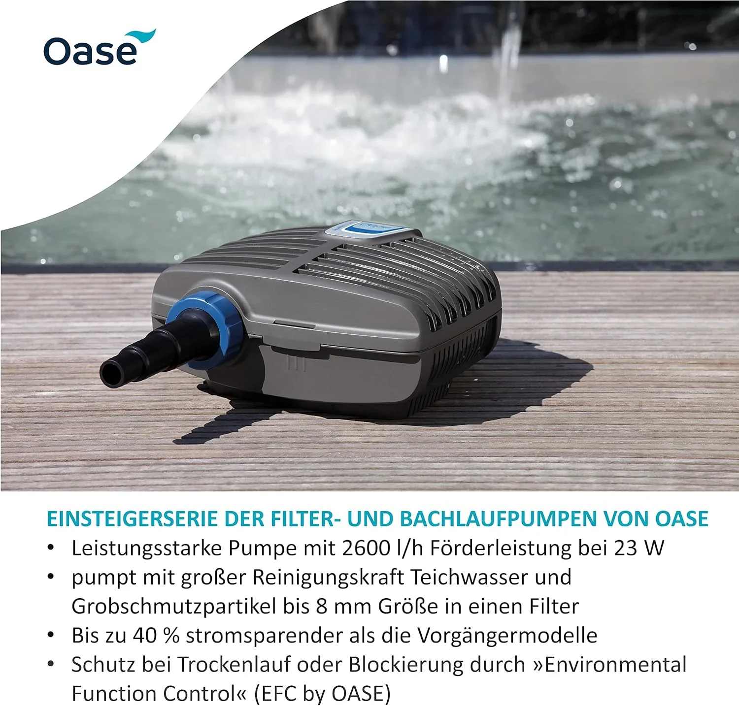 OASE 51096 Filter und Bachlaufpumpe AquaMax Eco Classic 5500, 5300 l/h F?rderleistung, energiesparende Bachlaufpumpe, Teichpumpe, Filter, Pumpe, Bachlauf, Dunkelgrau
