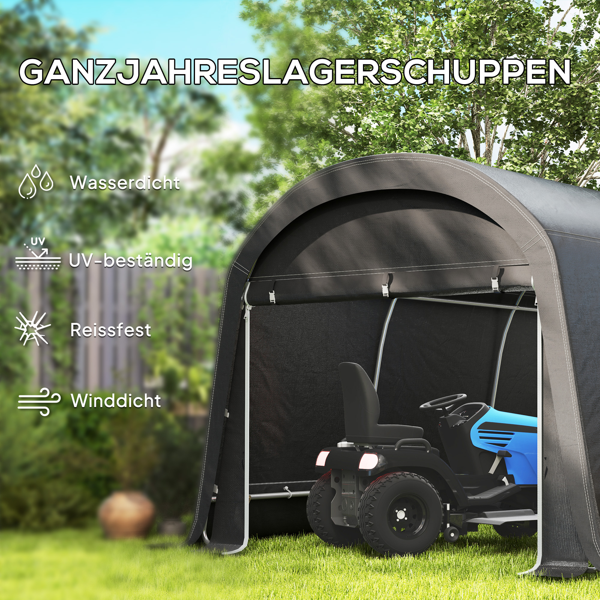 /Tuinschuur met Plastic Zeil, Gereedschapstent, Opzetbare Garage, 300B x 450D x 230H cm, Donkergrijs