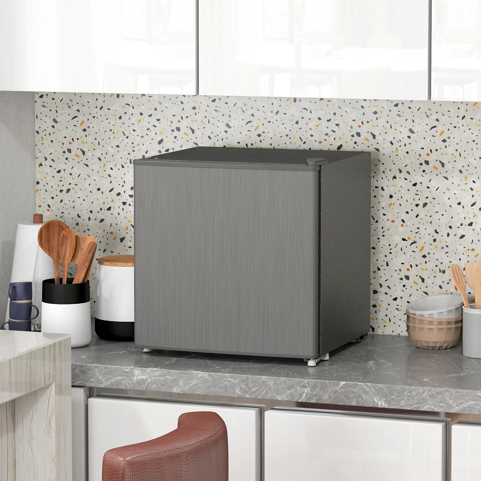 HOMCOM Mini-Vriezer 35 L, Electrische Vriesbox, Vrijstaand 161W, Mini Diepvrieskist 47 x 44,2 x 48,8 cm, Grijs