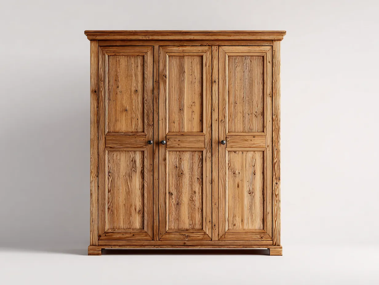 Kleiderschränke mit drei Türen-Massivholz-158 x 59 x 184 cm-Naturfarben-Rustikaler Stil