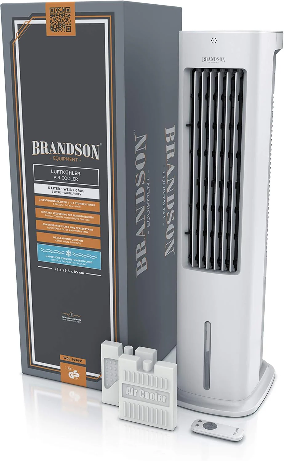 Brandson - Luchtkoeler met waterkoeling 5-in-1 - Verdampingskoeler, luchtbevochtiger, ventilator & luchtreiniger, mobiele airconditioning zonder afvoerslang - Prijswinnaar 2025 - stil - 5L watertank