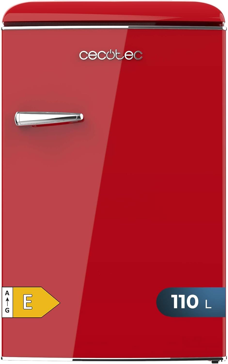 Cecotec Mini Frigo Rétro de 110 L Bolero CoolMarket TT Origin 110 Rouge E. Mini Réfrigérateur, Classe E, ICEBOX, LED Intérieur, Poignée Chromée, Étagères en Verre, Ouvre-bouteilles, Rouge