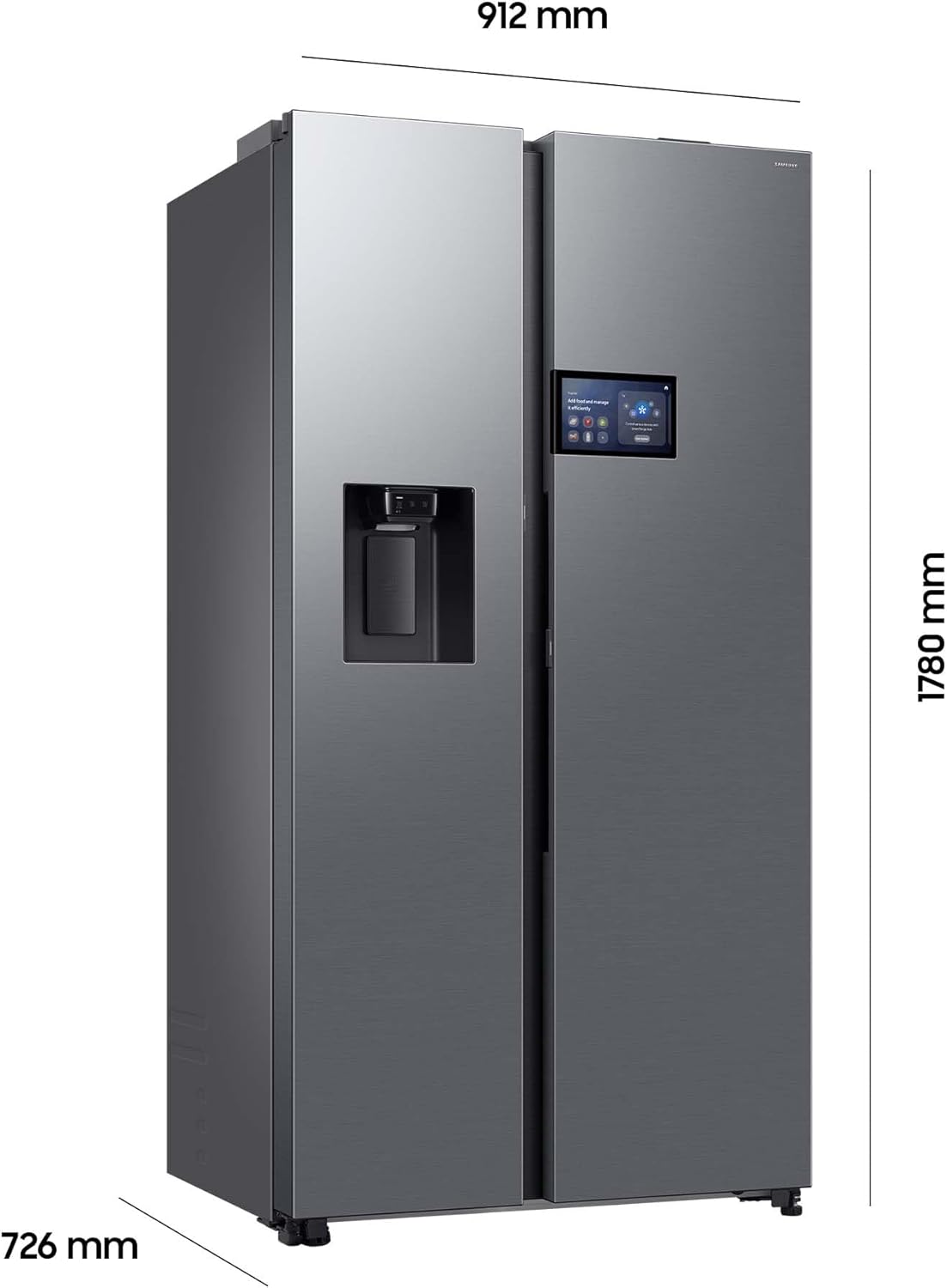 RS90F65EDTEF Side-by-Side Kühl-Gefrierkombination, AI Kühlschrank mit Gefrierfach, 178 cm, 621 l, Eis-/Wasserspender mit Wassertank, AI Home, Voice Control, Edelstahl Look