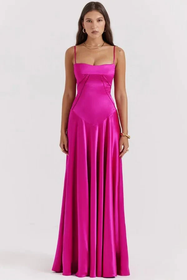 Elegantes Satin-Maxikleid mit eckigem Ausschnitt f��r Damen
