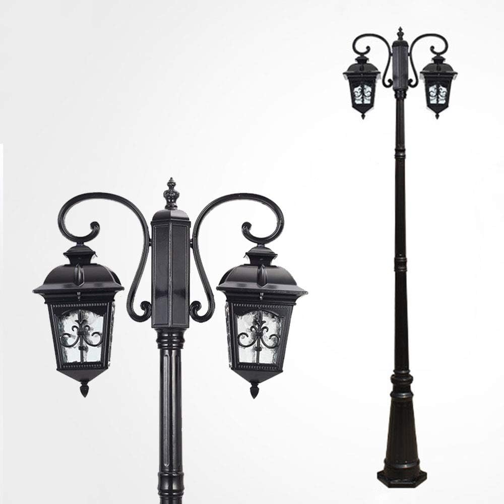 Schwarz Straßenlaterne 2-Flammig Wegeleuchten Aluguss und Glas Kandelaber Hoflampe Garten-Laterne Vintage E27 Außenleuchte 230CM Rasen-Lampe