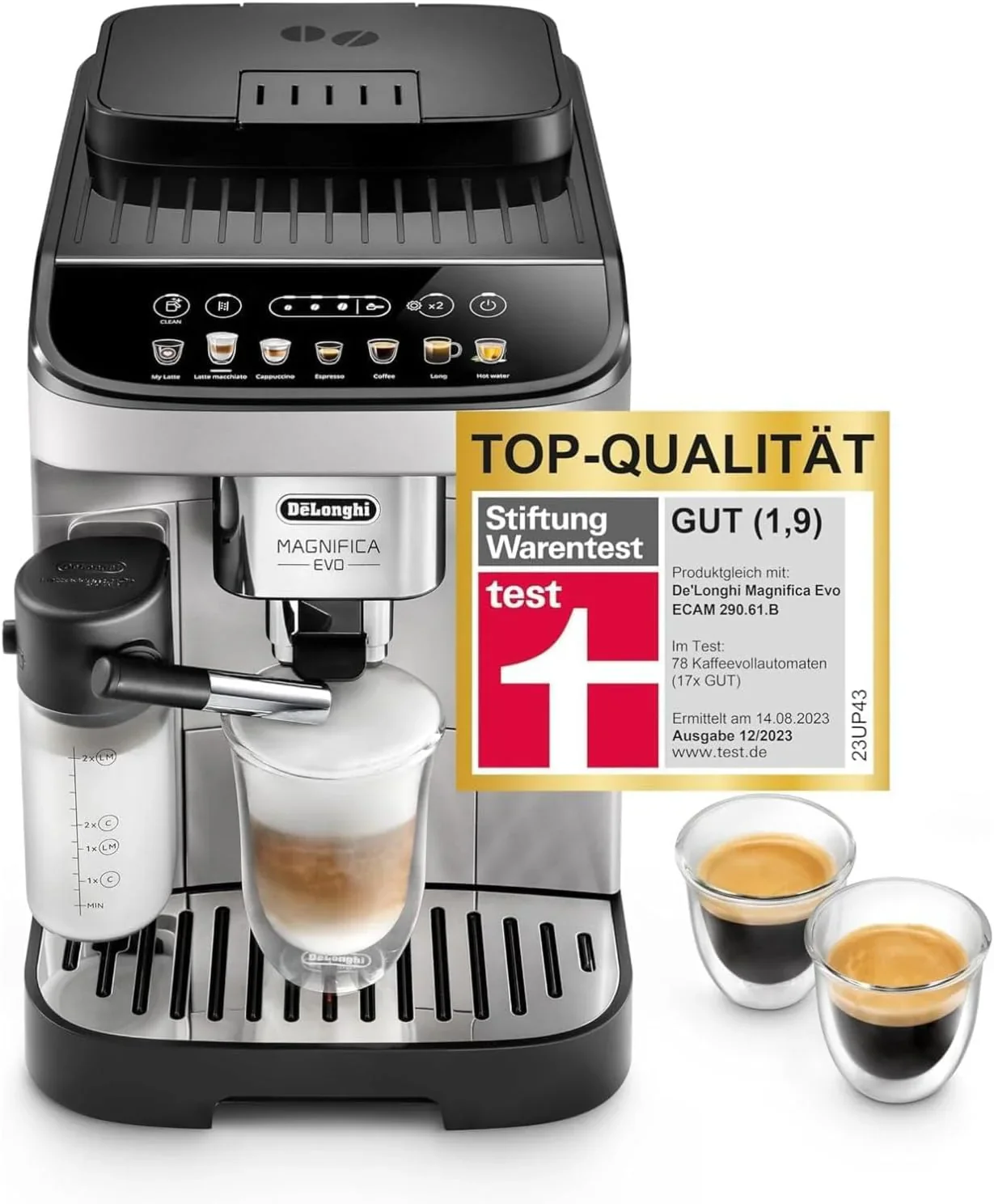 De'Longhi Magnifica Evo Next ECAM312.80.TB, Kaffeevollautomat mit 13 Getr?nken (Cappuccino, Espresso, Latte Macchiato), 2,4'' TFT Farbdisplay, LatteCrema Milchsystem, 2-Tassen-Funktion, Titan