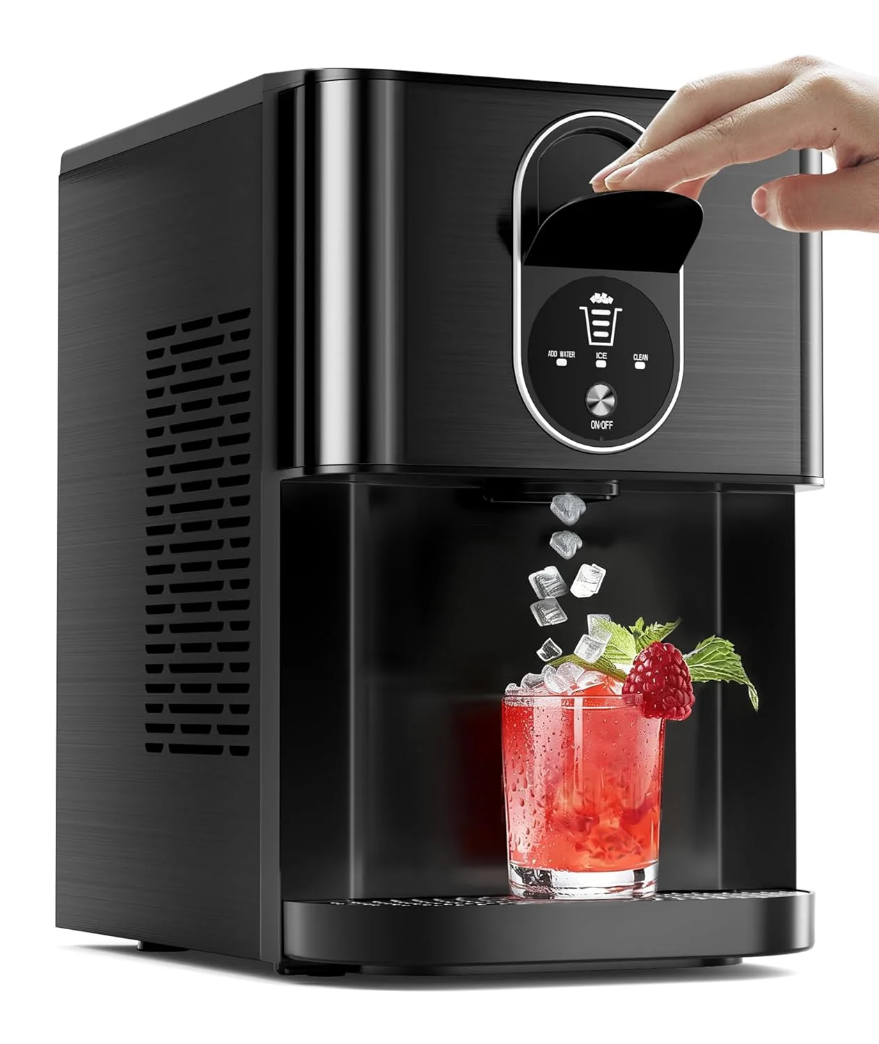 Antarctic Star Nugget Ice Maker Countertop with Soft Chewable Ice. 44Lbs/24H Portable Pellet Ice Machine with Self-Cleaning. One-Click Operation. for Home/Kitchen/Office. Stainless Steel. Black