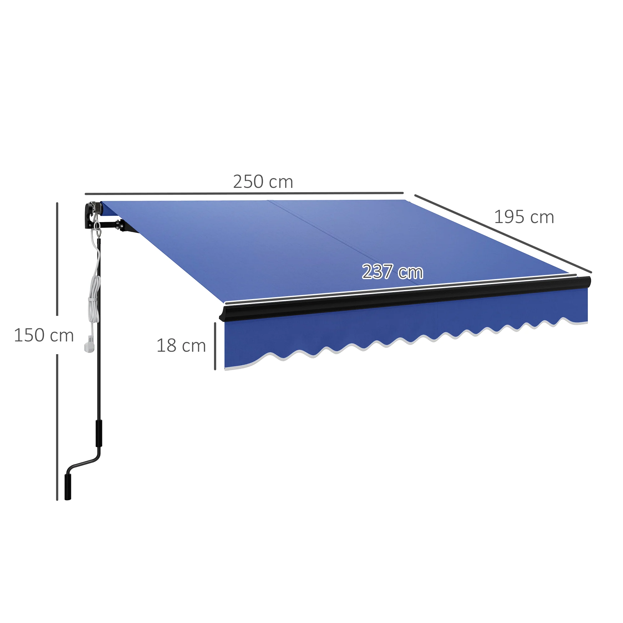 2025 2,5 x 2 m Elektrisch Zonnescherm met LED-licht & Afstandsbediening voor Tuin, Terras en Deck, Blauw