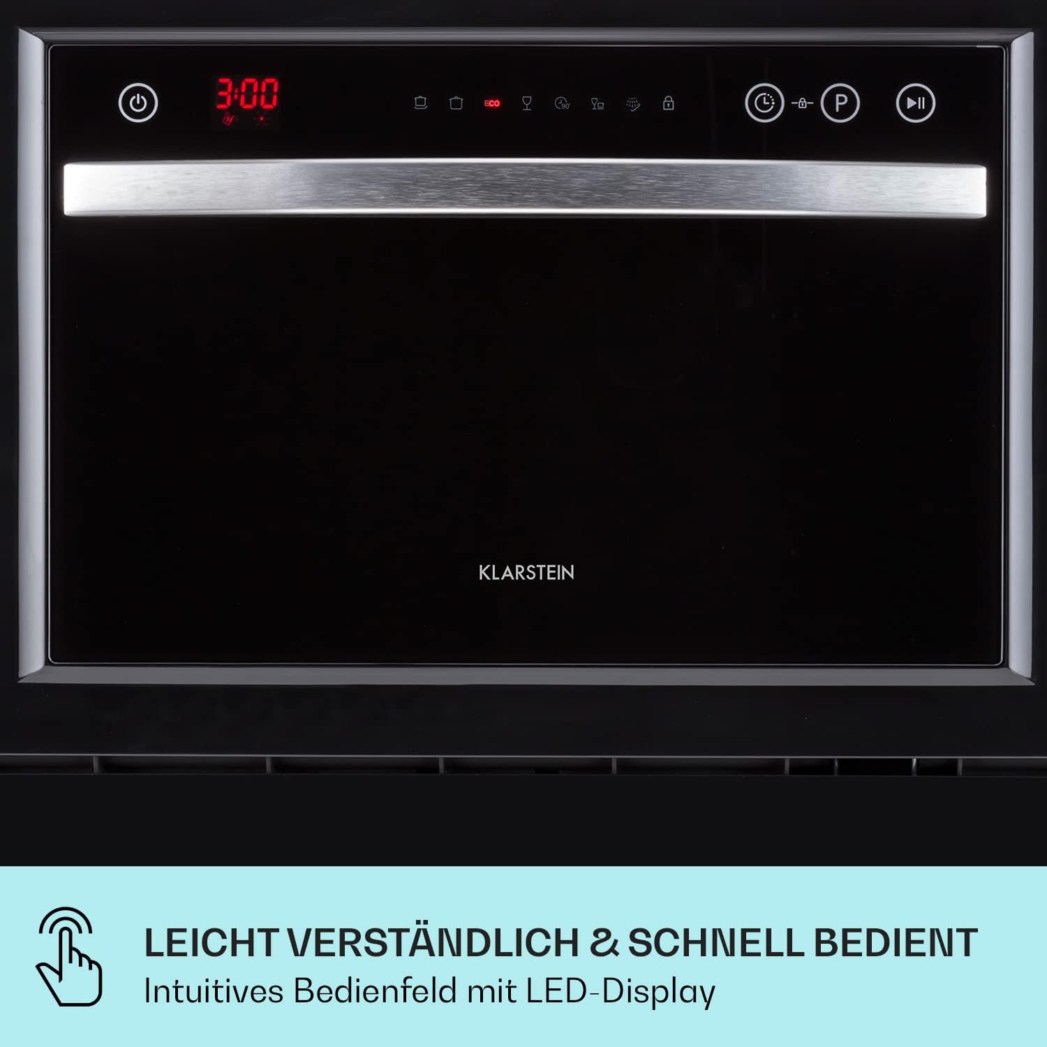 Klarstein  ia 8 - Spülmaschine, Geschirrspüler, Freistehend, Teilintegriert, F, 55 cm breit, 8 Maßgedecke, 6 Programme, Aquastop, silber