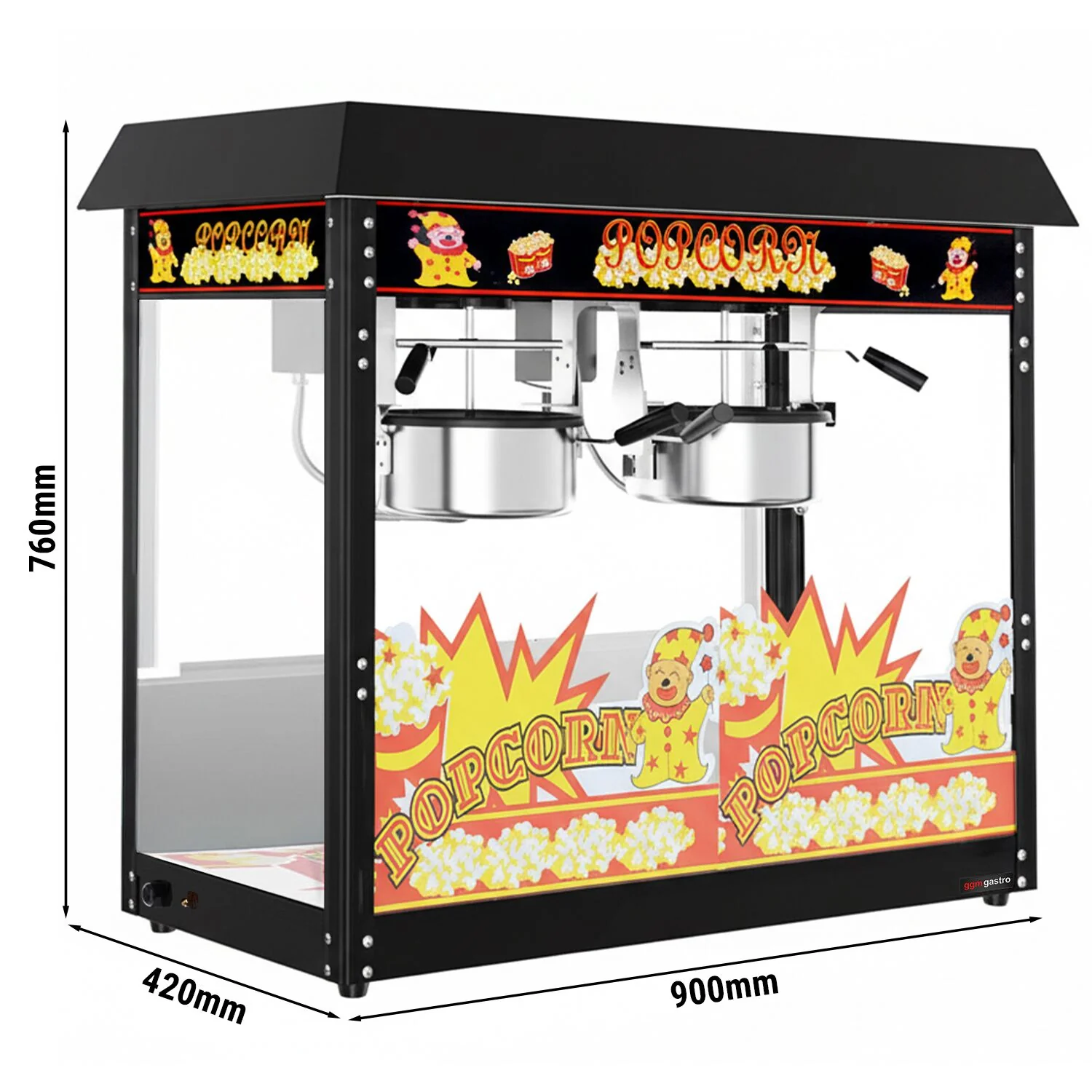 Popcornmaskin - 2,90 kW - 10 kg/time - med 2 kjeler - svart
