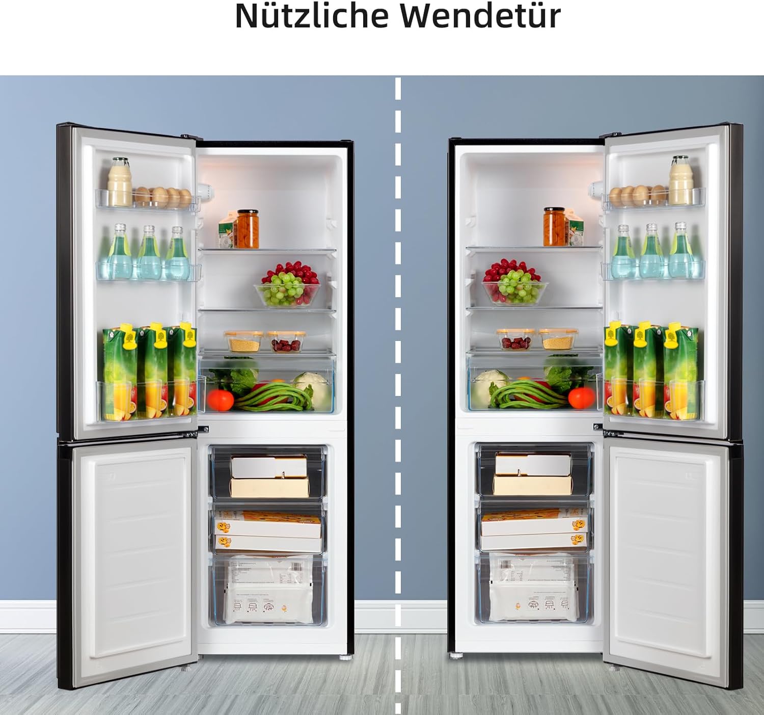 CHIQ CTT107BC Kühlschrank Klein 107 Liter, Höhe 84cm, Tiefe 55cm, Platzbedarf nur 0,3 ㎡, Mikro-Gefrierfach, Vario Box, 7 Temperaturregelstufen, geräuscharm, 87 kWh/Jahr, Schwarz