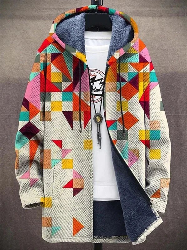 Herren Fleecejacke mit Kapuze und Rei?verschluss | Warmer Kapuzencardigan im Farbblock Design | Bequeme Fleece-Sweatjacke