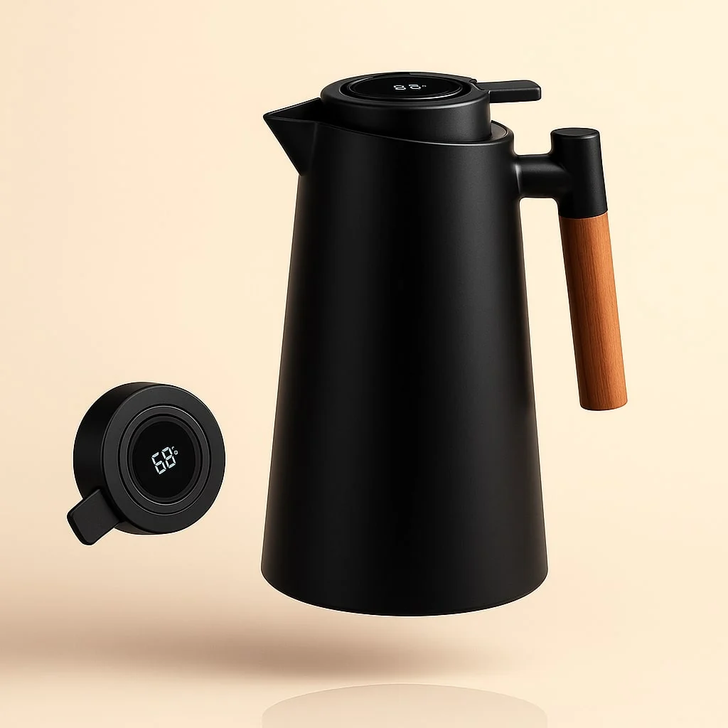 Thermoskanne mit Temperaturanzeige 1L f��r Kaffee und Tee