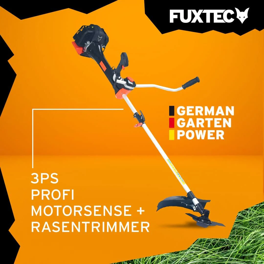 FUXTEC Profi Benzin Motorsense FX-PS162 �C Profisense mit 62ccm, Faden und Komfort-Tragegurt �C Rasentrimmer mit Antivibrationssystem �C 2-Takt Freischneider Fadenspule
