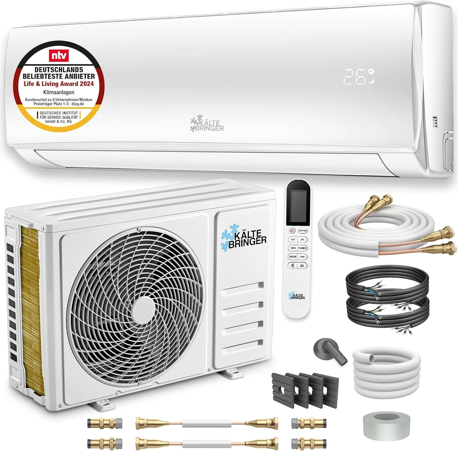 K?ltebringer Split Airconditioner Quick Connect - 12000 BTU (3,4 kW) Airconditioner met Verwarmingsfunctie, Wifi & App, tot 91m2, zeer stil - 5m Koperleiding, Koelmiddel R32, Montagemateriaal, Muurbeugel
