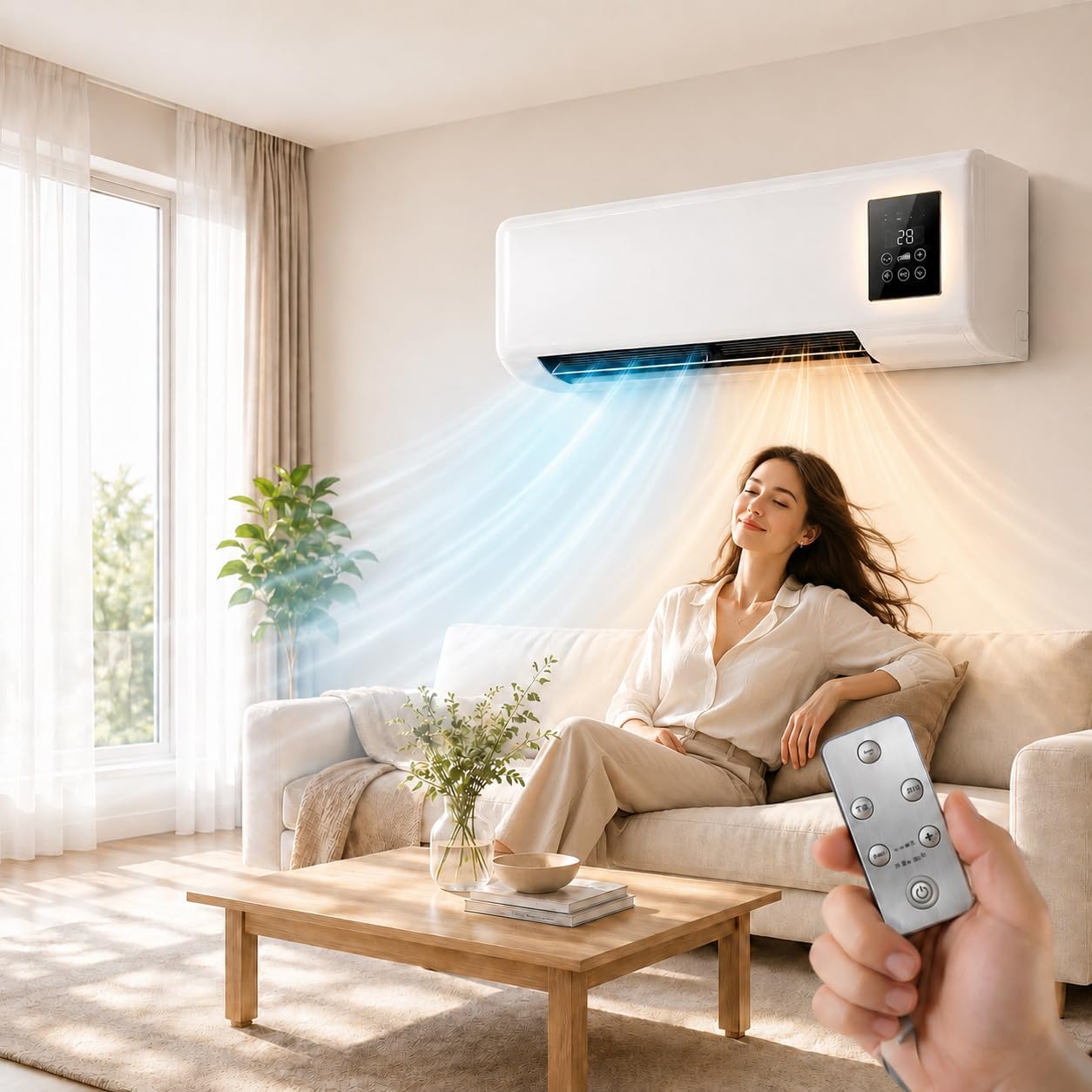 EpiCooler Klimaanlage Tragbar für Kühlung und Heizung, Epicooler Klimaanlage für Zuhause, Ganzjähriges Komfort-Accessoire, Modernes Designelement für Luftzirkulation, Ohne Bohren, Platzsparend