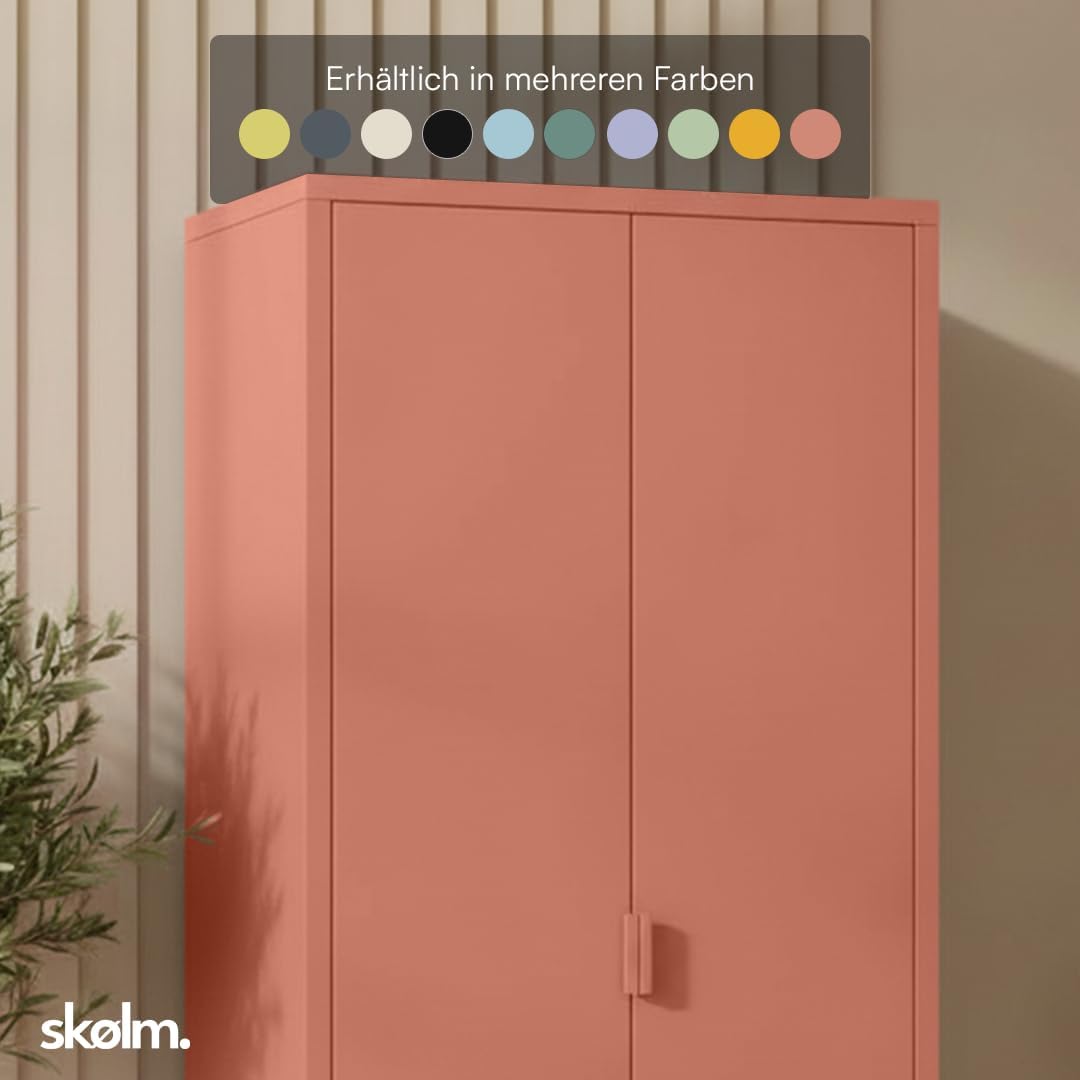 skølm Ituri Metallschrank Terrakotta – Kleiderschrank mit 6 Fächern & 2 Kleiderstangen – Garderobenschrank Flur 80 cm breit – Schlafzimmerschrank Industrial Style – Stahlschrank für Wohnzimmer & Büro