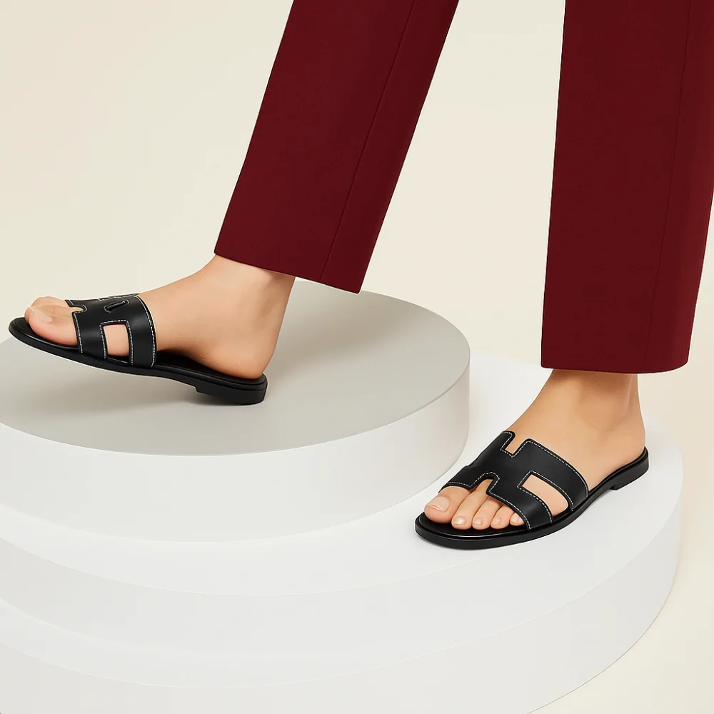 Flache, atmungsaktive Ledersandalen f��r Damen