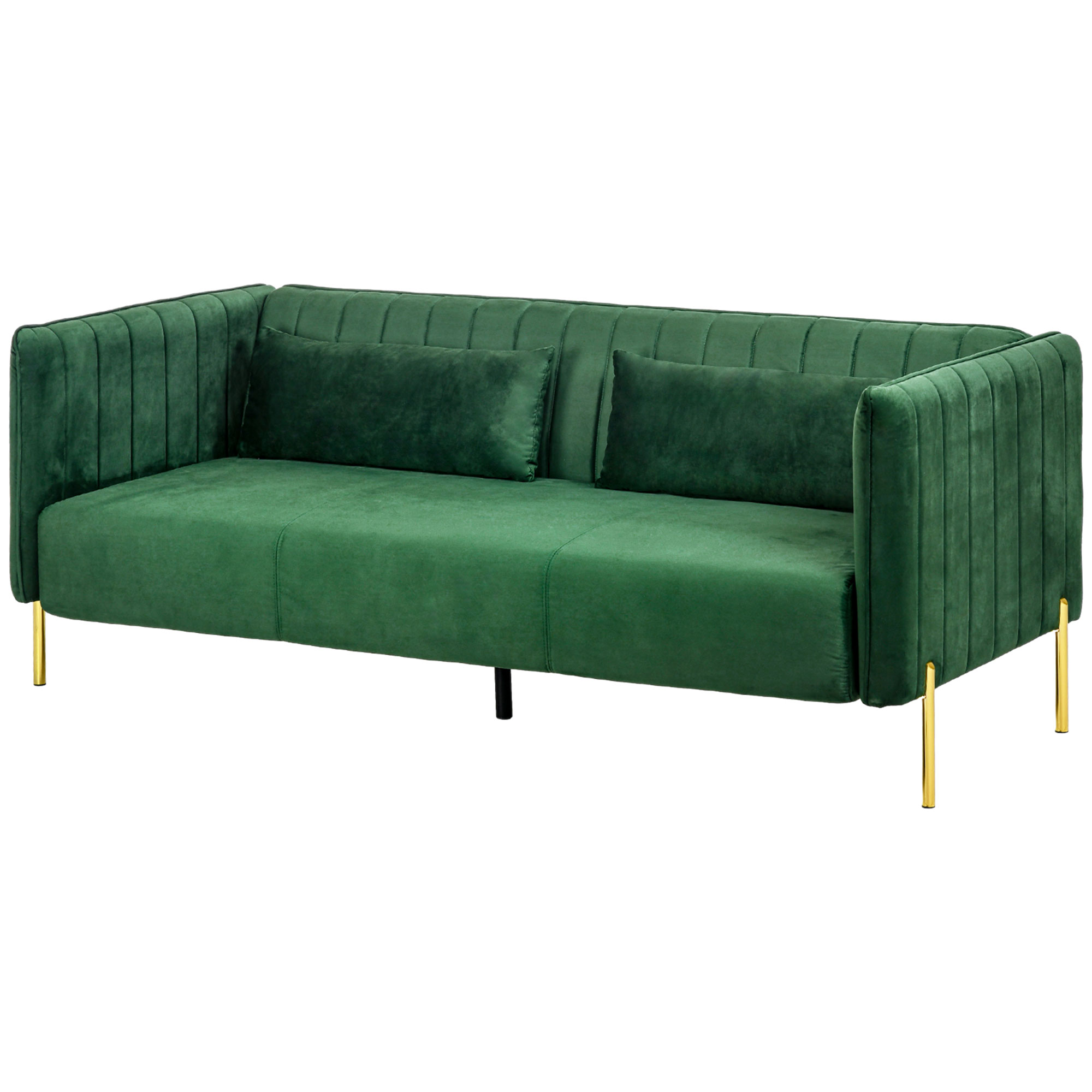 3-zitsbank, inclusief 2 kussens, fluwelen look, retro design, afneembare hoes, 195 cm x 88 cm x 76 cm groen