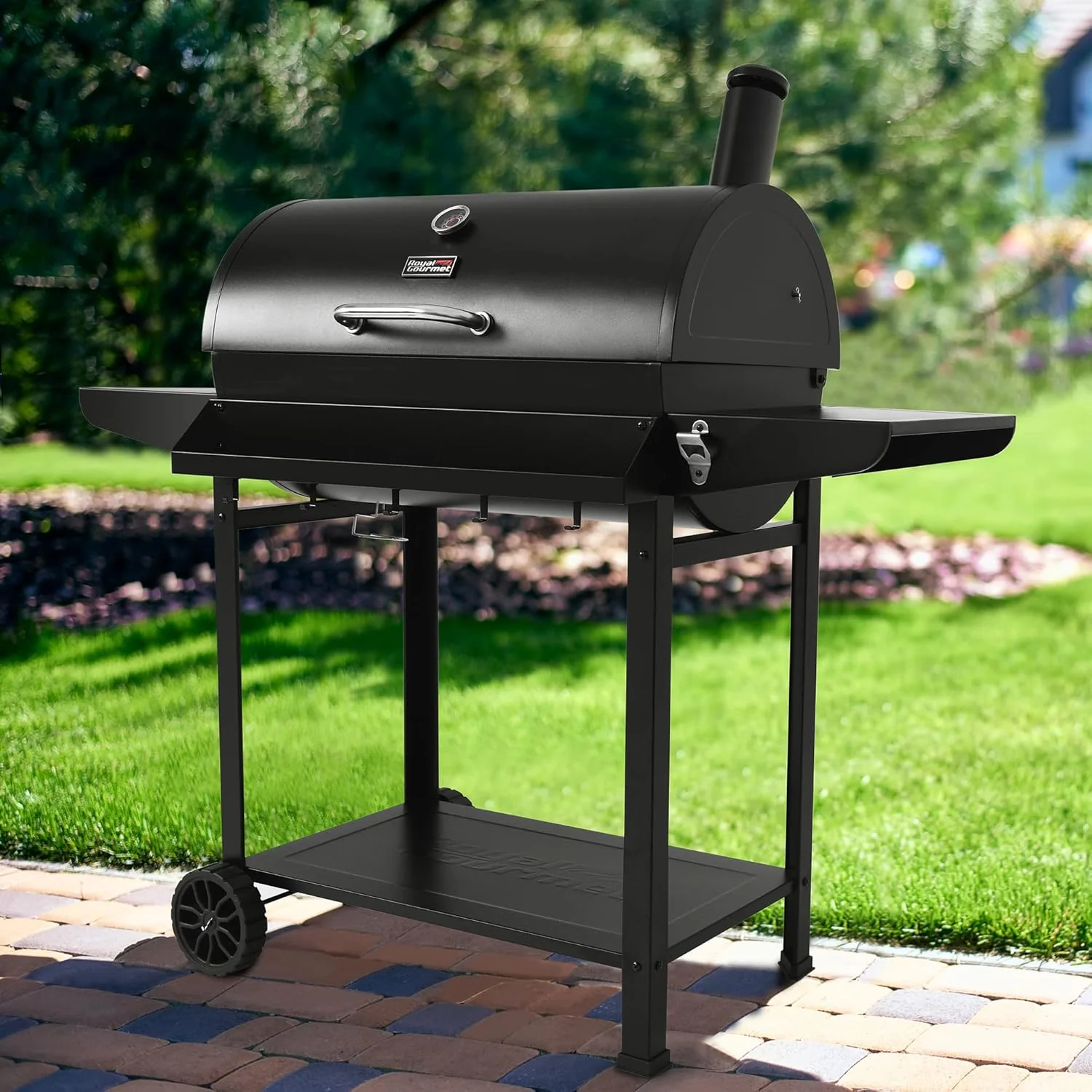Royal Gourmet CC1830T 30-Inch Barrel Charcoal Grill with Warming Rack & Front Storage Basket. Outdoor BBQ Grill with 627 sq. in. Grilling Area for Backyard Barbecue Cooking Party. Black