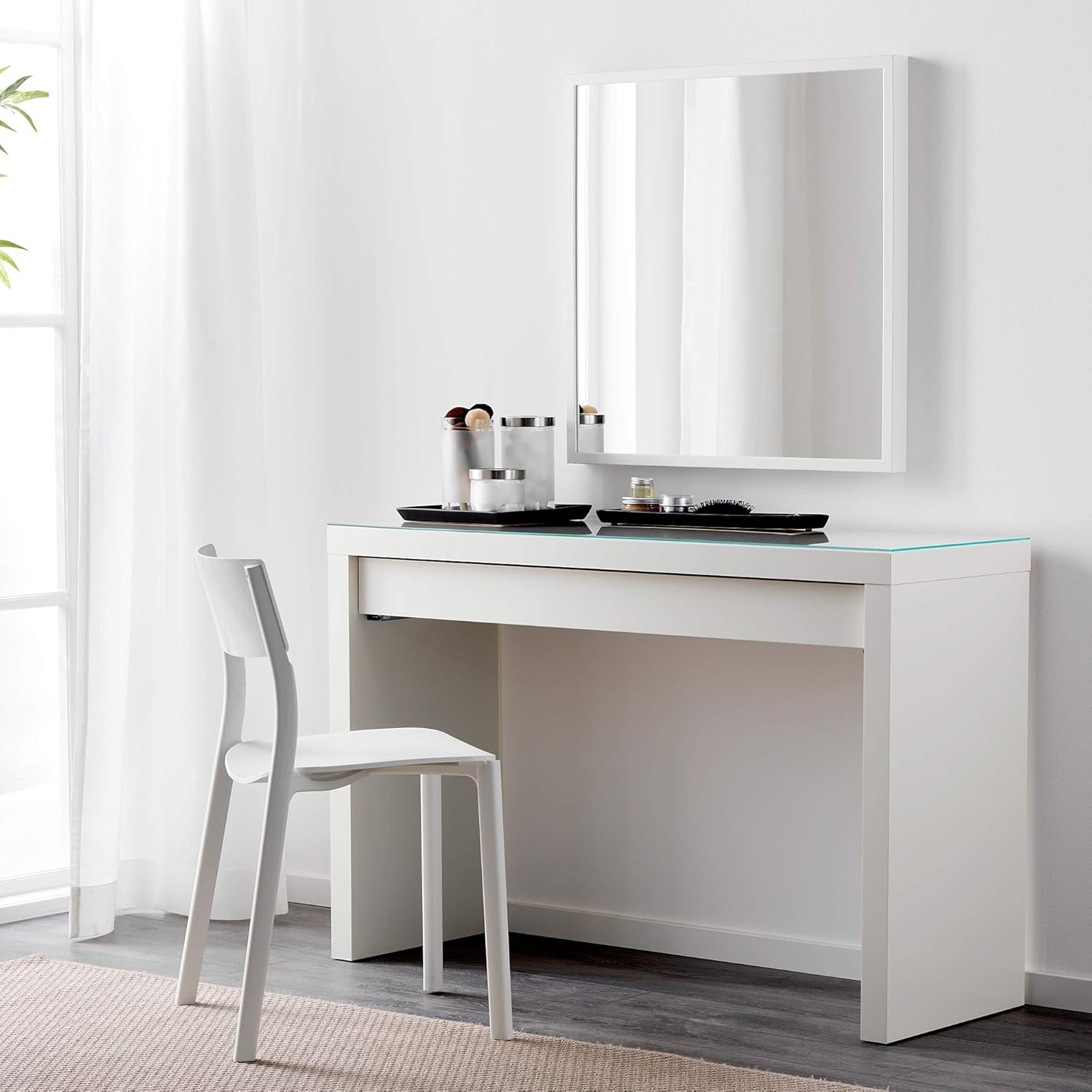 IKEA-Malm-Schminktisch weiß weiß mit Glasplatte 120 x 41 x 78 cm
