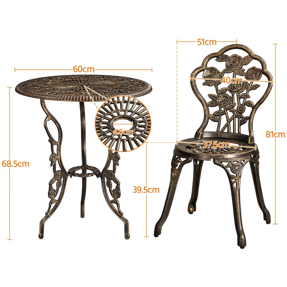 Conjunto De Mesa Y Sillas Exterior Vintage Para Balcón Bronce