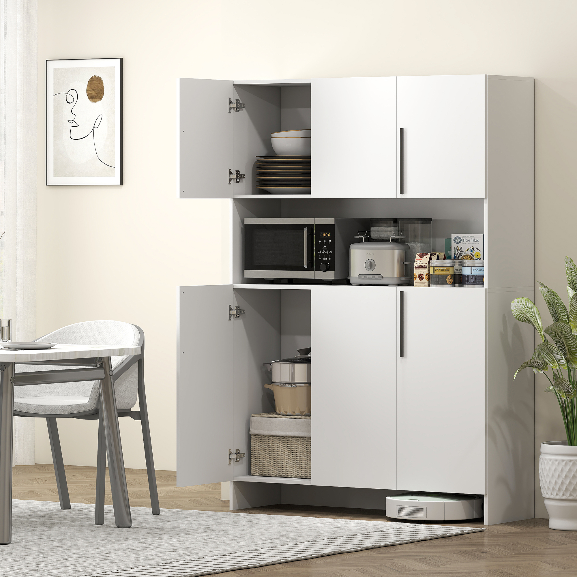 Keukenkast, 4 Kasten, 6 Deuren, 12 Scharnieren, Werkblad, Spaanplaat, Wit