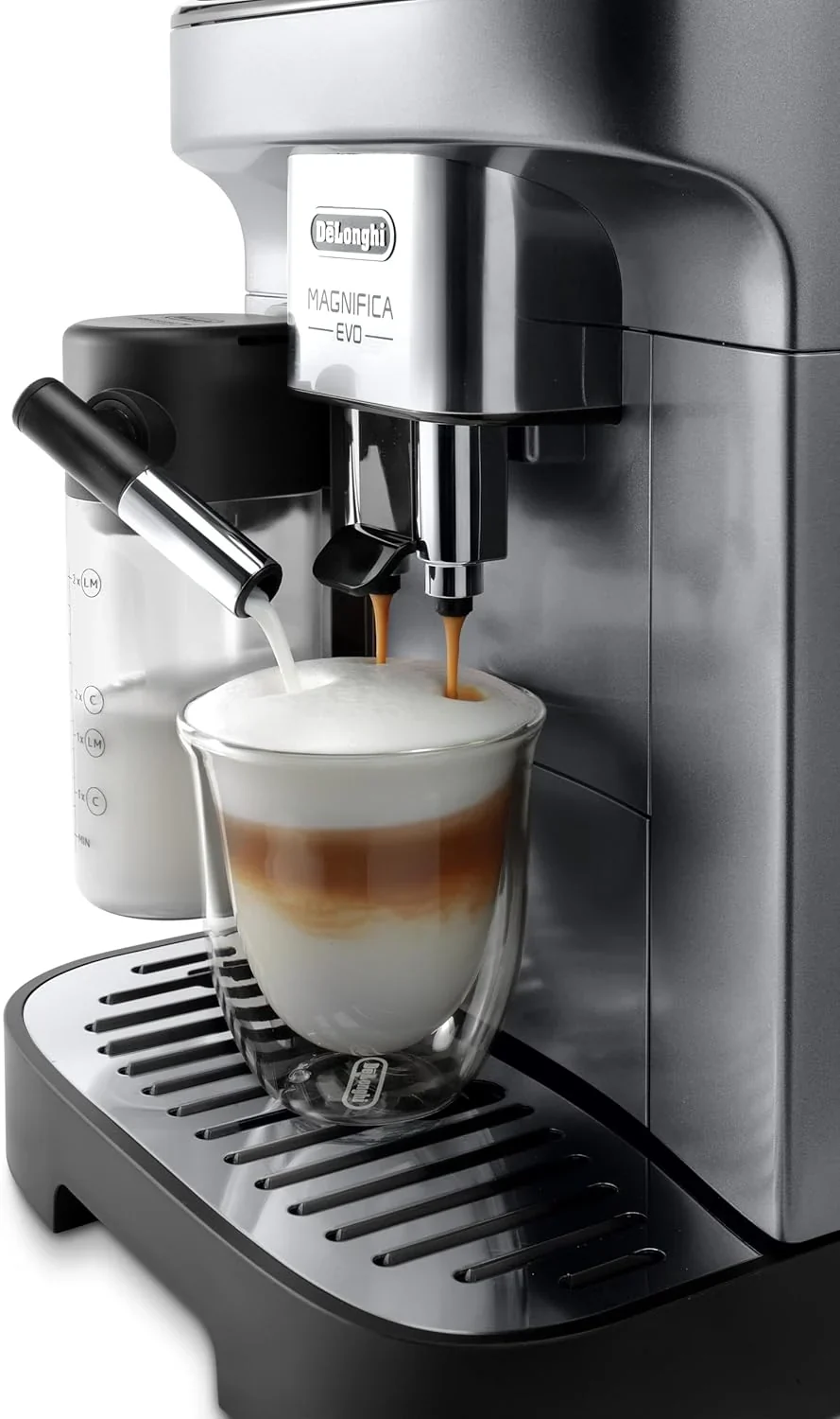 De'Longhi Magnifica Evo Next ECAM312.80.TB, Kaffeevollautomat mit 13 Getr?nken (Cappuccino, Espresso, Latte Macchiato), 2,4'' TFT Farbdisplay, LatteCrema Milchsystem, 2-Tassen-Funktion, Titan
