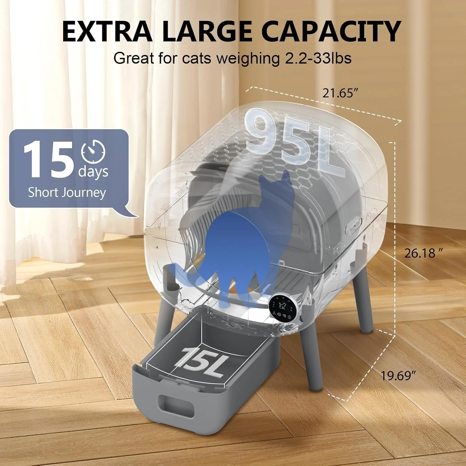 Self Cleaning Litter Box. Large Capacity Automatic Cat Litter Box Self Cleaning for Cats. App Control.Safety Protection. 2 Roll Garbage Bags