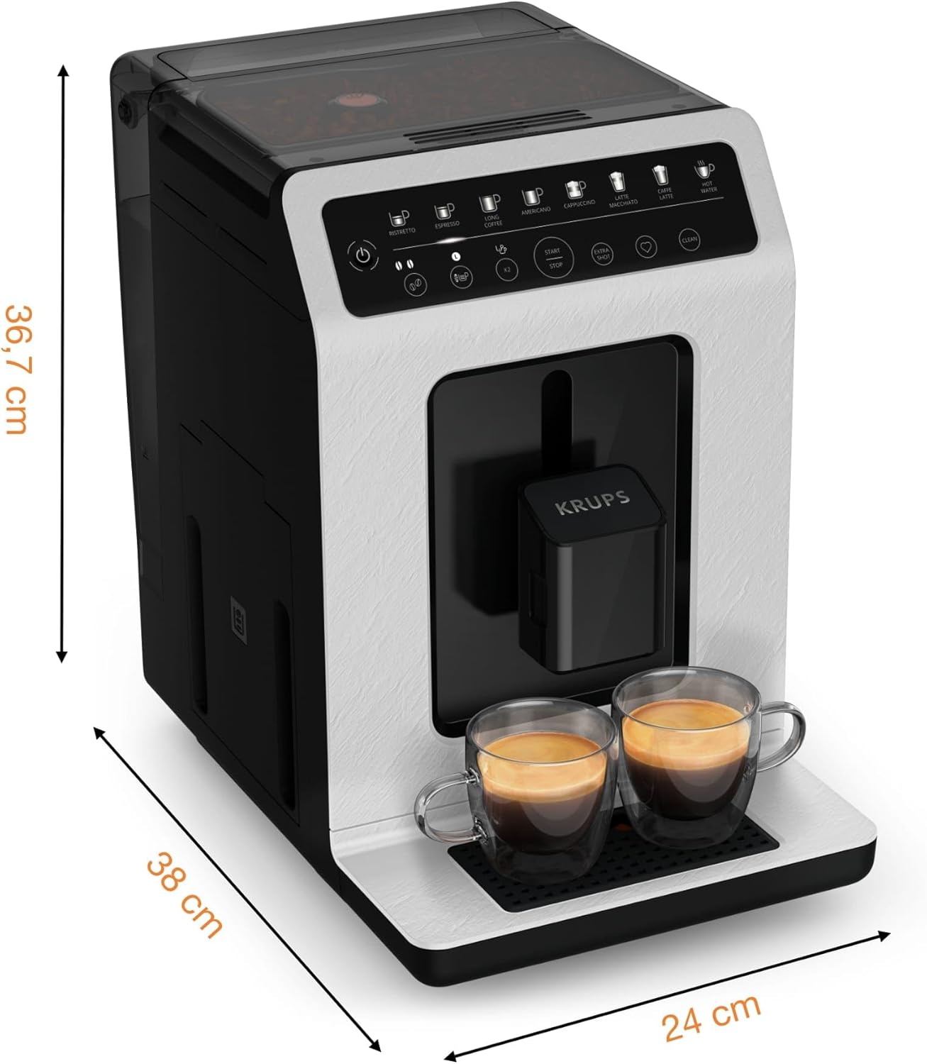 Krups Evidence ECOdesign Kaffeevollautomat mit Milchschlauch, 8 Getränke, 2-Tassen-Funktion, Recyceltes Material, Kaffeemaschine, Weiß/Schiefer, EA897A10