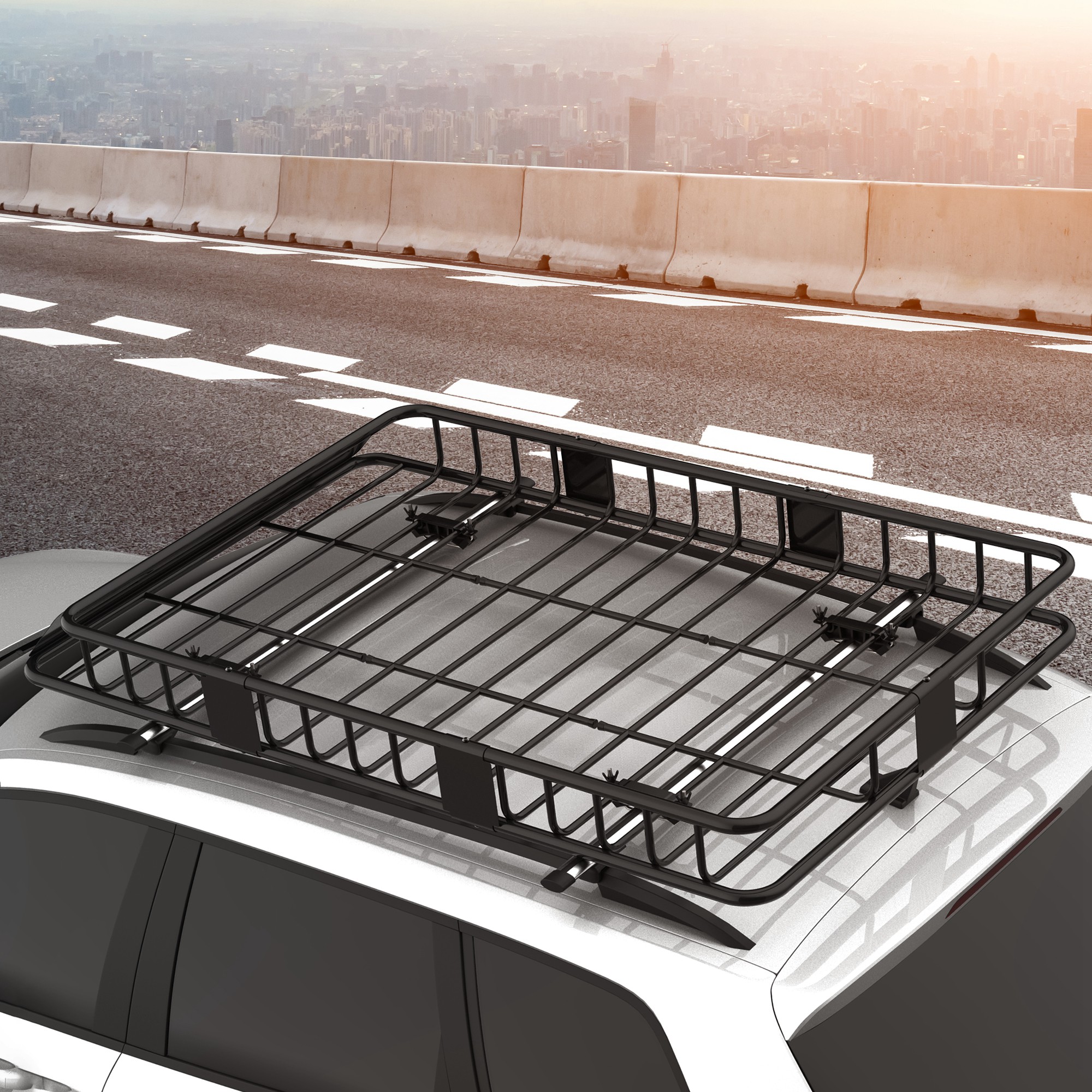 Universele dakkoffer autodakdrager dakbagagerek bagagemand bagagerek plank metaal zwart 162 x 99 x 16 cm | Aosom.de