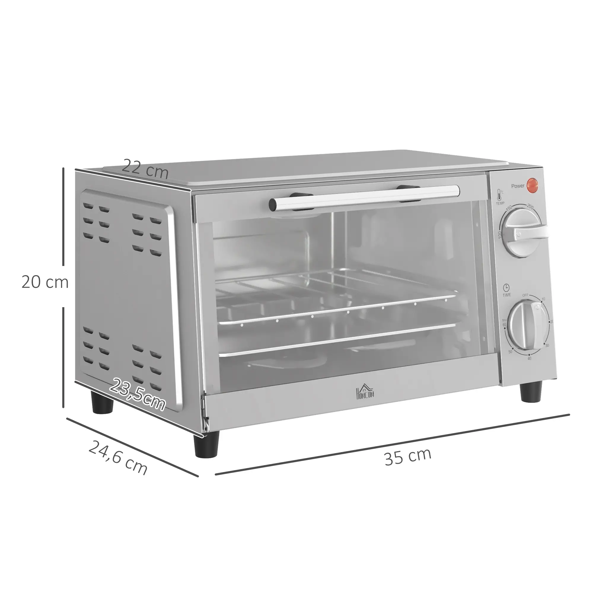 HOMCOM Mini-oven elektrisch met timer en kijkvenster RVS