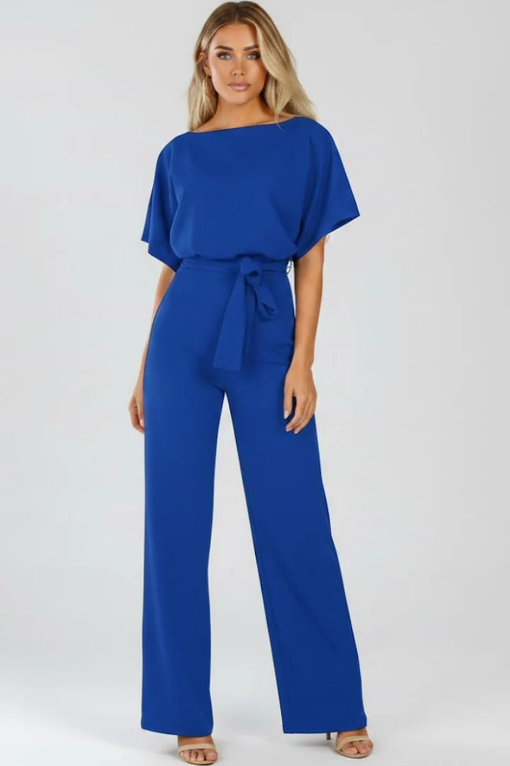 Damen-Jumpsuit mit Gürtel und weitem Bein