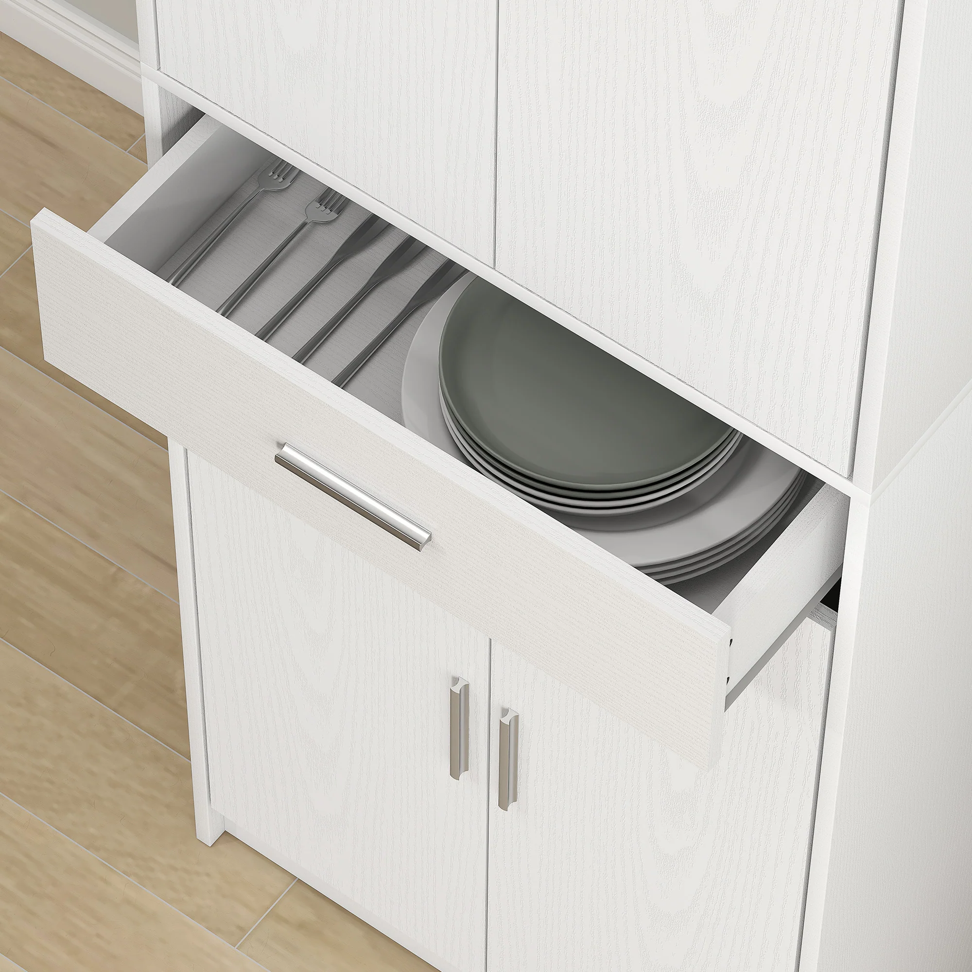 HOMCOM Keukenkast, 3-traps verstelbare planken, Spaanplaat, MDF, veel opbergruimte, Wit