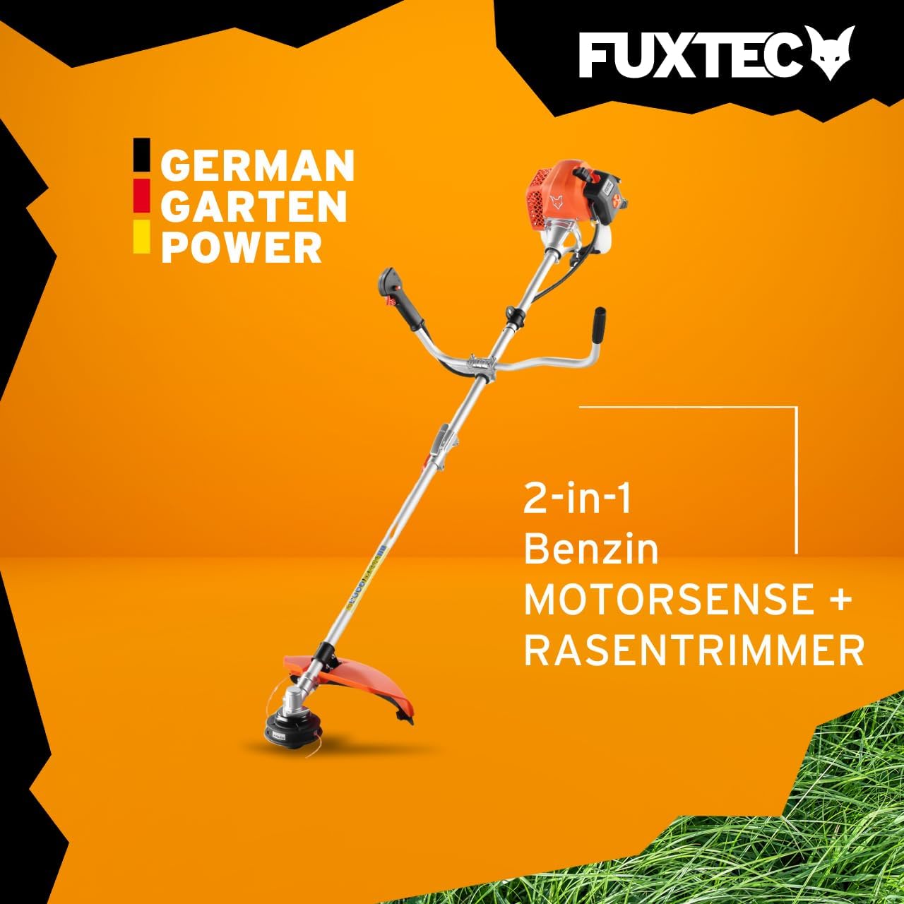 FUXTEC Benzin Motorsense FX-MS152 mit 52 cc, 2in1 Multitool, Profi-Tragegurt und 3 PS Leistung Trimmer Rasentrimmer Freischneider fs Faden 2-Takt, getestet in der Oberklasse mit Note 1,4 Easy Starter