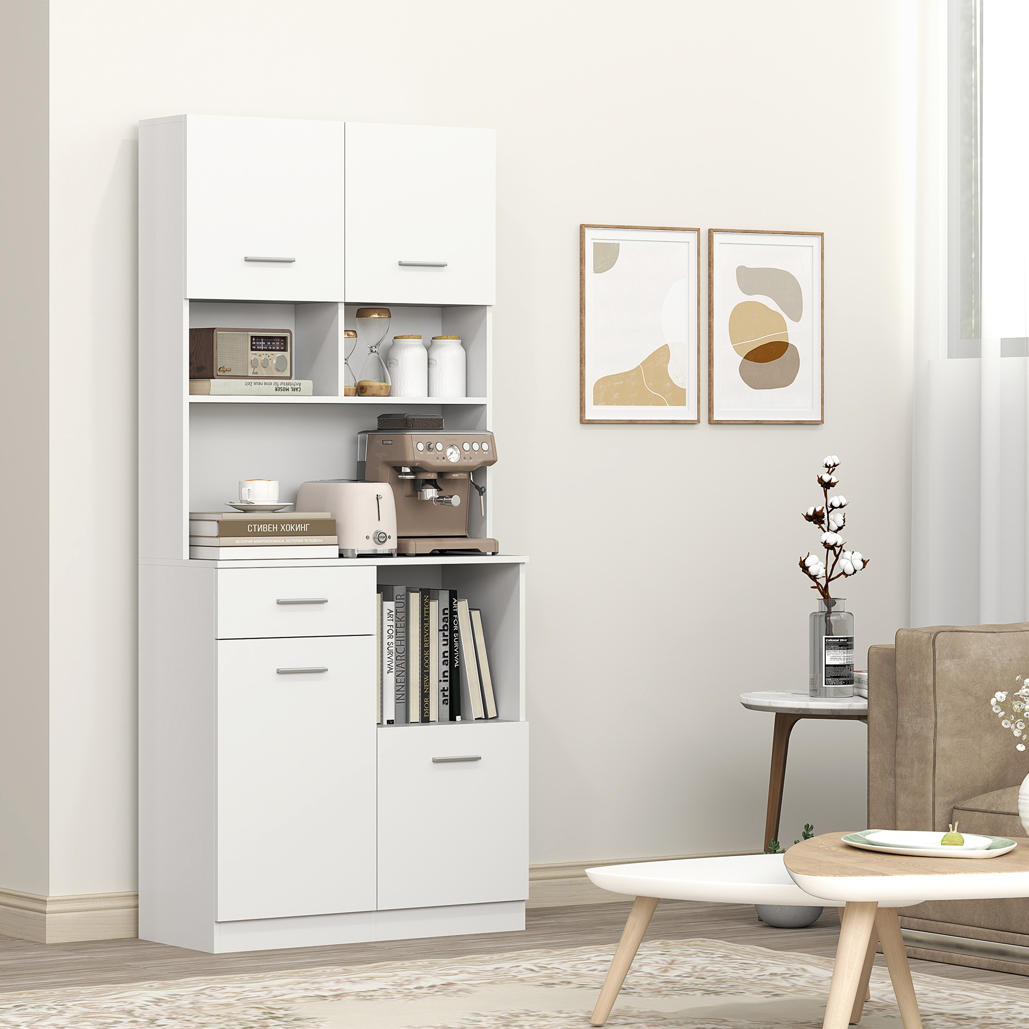 Buffetkast met Lade, Soft-Close Deuren, 80 x 35 x 180 cm - Wit