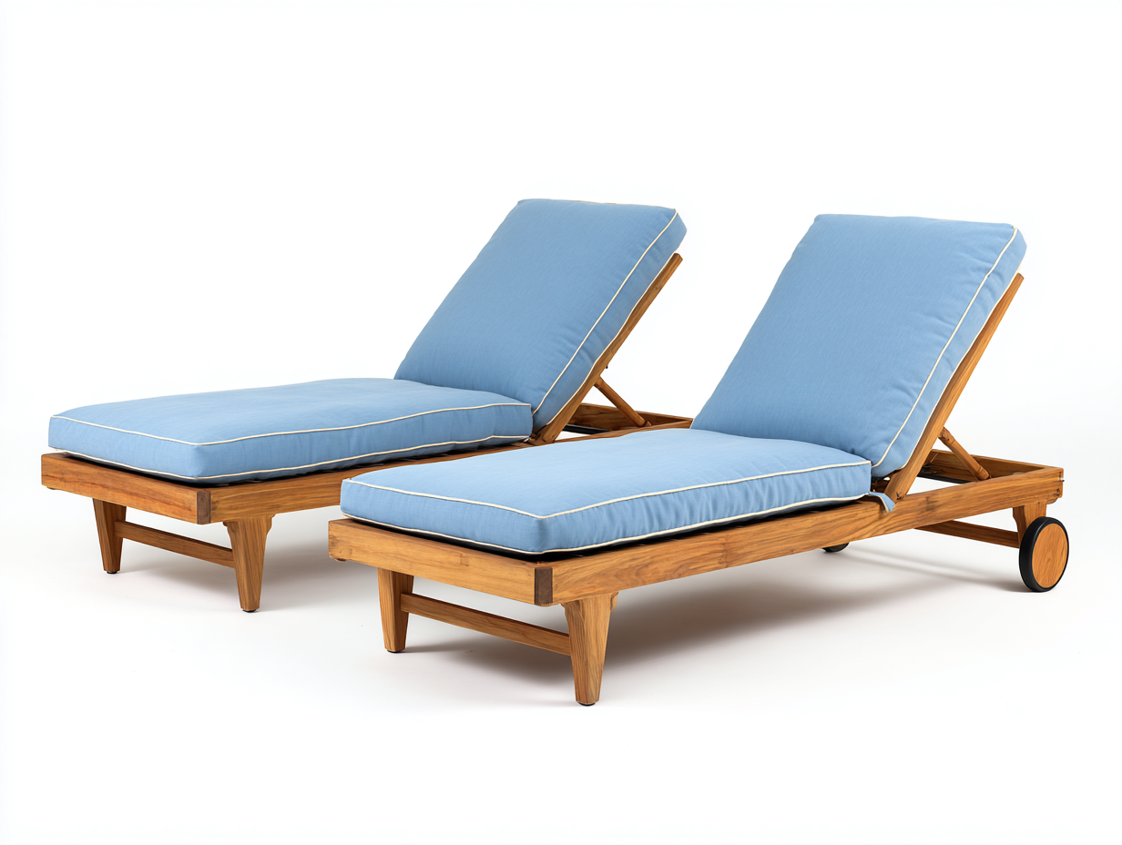 Sonnenliege - Holz-Textil - 210x76x88 cm - Blau-Natur - Modern